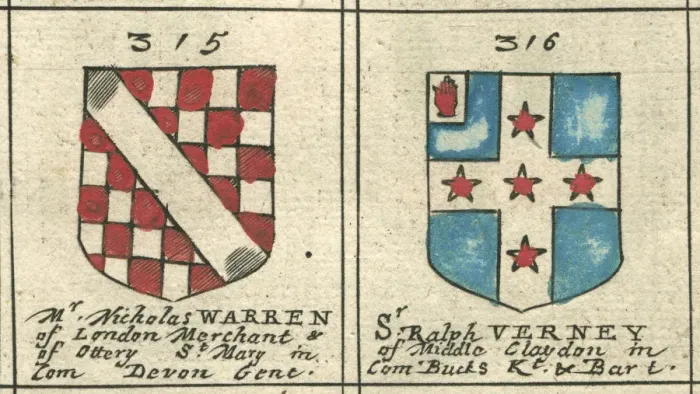 Framed Print : Coat of arms copperplate 17th century Warren and Verney Framed Print : Coat of arms copperplate 17th century Warren and Verney