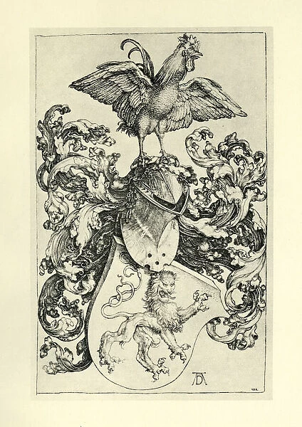 Coat Of Arms With Lion And Rooster