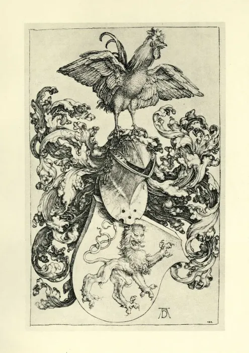 Framed Print : Coat Of Arms With Lion And Rooster Framed Print : Coat Of Arms With Lion And Rooster