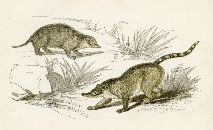 Framed Print : Coati engraving 1851 Framed Print : Coati engraving 1851