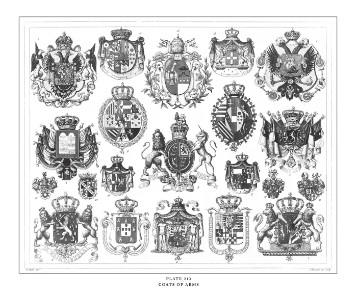Framed Print : Coats of Arms Engraving Antique Illustration, Published 1851 Framed Print : Coats of Arms Engraving Antique Illustration, Published 1851