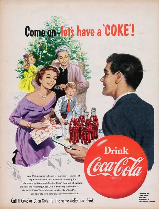 Framed Print : Coca-Cola. 1954: A Christmas themed advertisement for Coca-Cola with the Framed Print : Coca-Cola. 1954: A Christmas themed advertisement for Coca-Cola with the