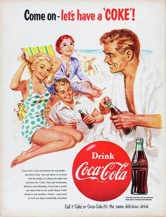 Framed Print : Coca-Cola. 1954: Advertisement for Coca-Cola showing a family enjoying Framed Print : Coca-Cola. 1954: Advertisement for Coca-Cola showing a family enjoying