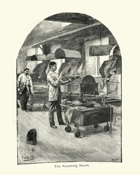 Framed Print : Cocoa Roasting Room at Frys Chocolate factory, 1894 Framed Print : Cocoa Roasting Room at Frys Chocolate factory, 1894