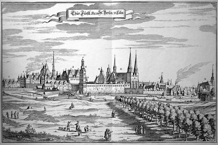 Framed Print : Coelln an der Spree, today part of Berlin, Germany, Historic, digitally restored reproduction of an 18th century original, exact original date unknown Framed Print : Coelln an der Spree, today part of Berlin, Germany, Historic, digitally restored reproduction of an 18th century original, exact original date unknown