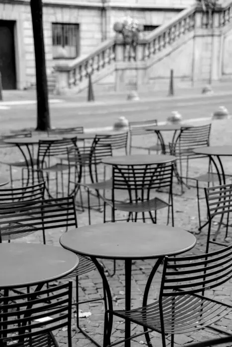 Framed Print : Coffee tables and chairs in black and white Framed Print : Coffee tables and chairs in black and white