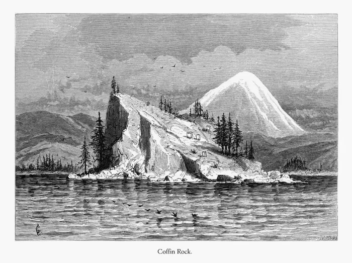 Framed Print : Coffin Rock, Columbia River, Oregon, United States, American Victorian Engraving, 1872 Framed Print : Coffin Rock, Columbia River, Oregon, United States, American Victorian Engraving, 1872