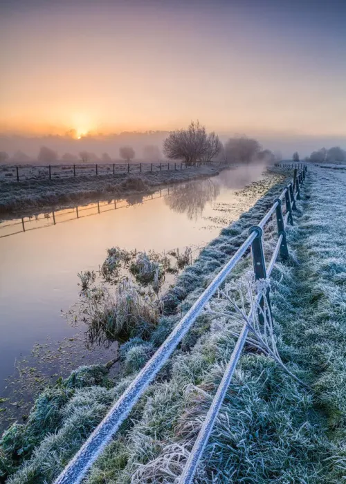 Framed Print : Cold Winter Riverside Scene at Sunrise Framed Print : Cold Winter Riverside Scene at Sunrise