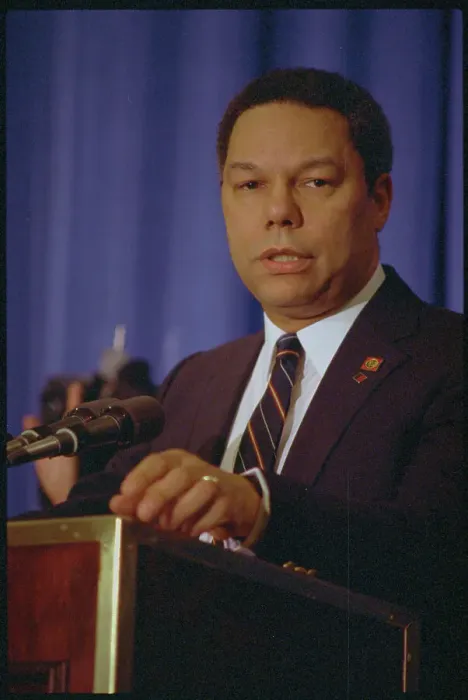 Framed Print : Colin Powell at Press Conference Framed Print : Colin Powell at Press Conference