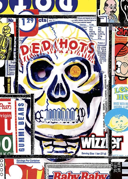 Collage of Candy Wrappers and Skull