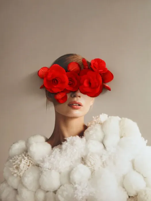 Framed Print : Collage with female portrait and red flowers Framed Print : Collage with female portrait and red flowers