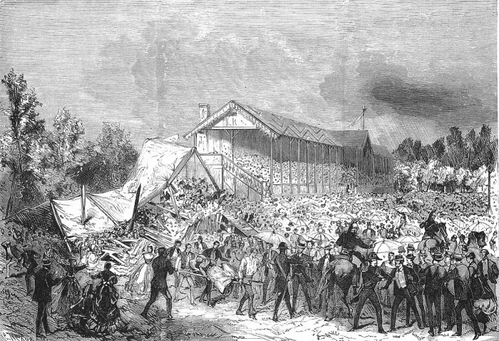 Framed Print : Collapse of the racecourse grandstand in Amiens, 1869, France, Historical, digitally restored reproduction of a 19th century original, exact original date unknown Framed Print : Collapse of the racecourse grandstand in Amiens, 1869, France, Historical, digitally restored reproduction of a 19th century original, exact original date unknown