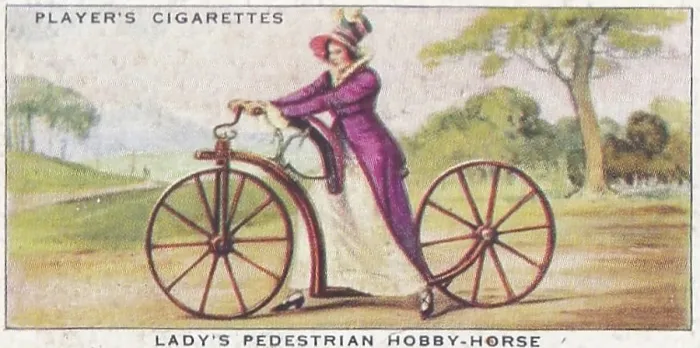Framed Print : Collectible cigarette card, Lady's Pedestrian Hobby Horse, Cycling series, 1939
