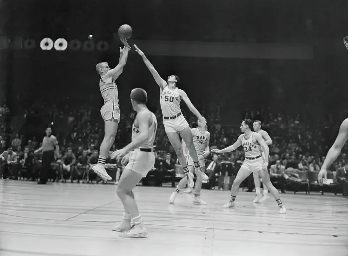 Framed Print : College Basketball Players in Action at Garden