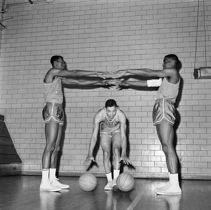 Framed Print : Three College Basketball Players Exercising Framed Print : Three College Basketball Players Exercising