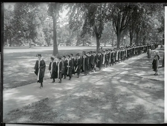 Framed Print : College Class Walking to Graduation Ceremonies
