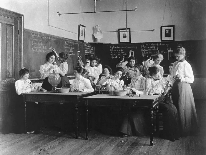 Framed Print : College Girls In Physics Class Framed Print : College Girls In Physics Class