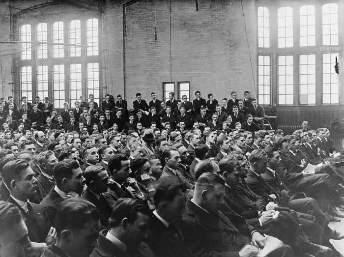 Framed Print : College Students Audience for Major General Wood Lecture