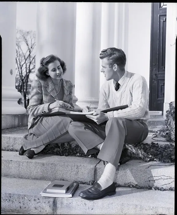 Framed Print : Two College Students Seated On Steps Framed Print : Two College Students Seated On Steps