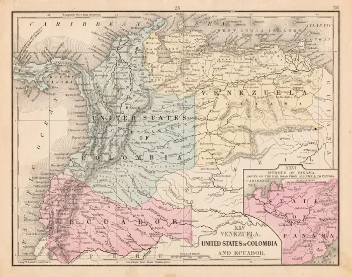 Framed Print : Colombia Ecuador Venezuela map 1867 Framed Print : Colombia Ecuador Venezuela map 1867