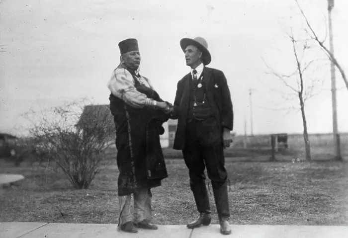 Framed Print : Colonel Walters Shaking Hands With Chief Bacon Rind