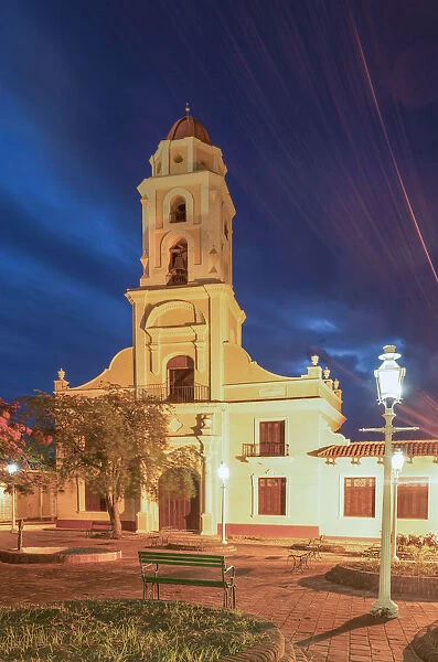 Colonial church at night