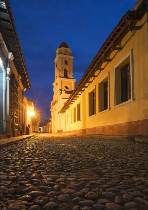 Framed Print : Colonial church and street at night Framed Print : Colonial church and street at night