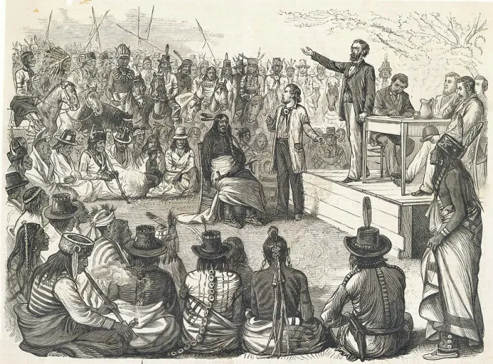 Framed Print : Colonist Addressing Native Americans Framed Print : Colonist Addressing Native Americans