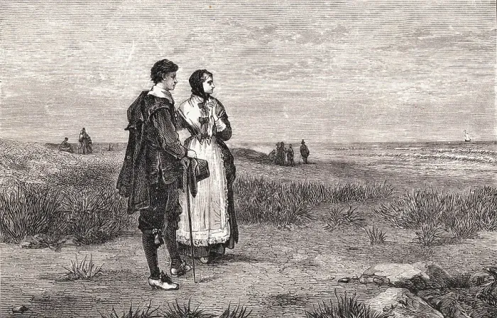 Framed Print : Colonists Watching Mayflower Leave New World