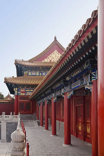 Colonnade in a building, Forbidden City, Beijing, China