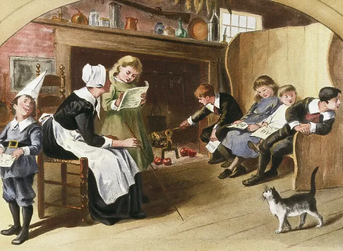 Framed Print : Color Engraving of A New England Dame School
