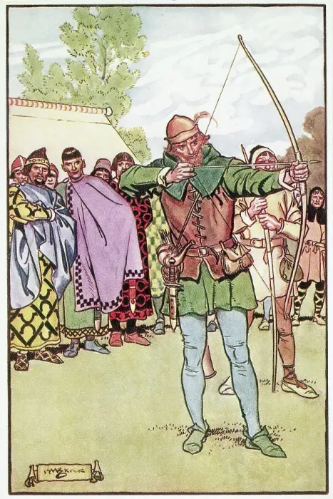 Framed Print : Color Wash Drawing Robin Hood Takes Aim Framed Print : Color Wash Drawing Robin Hood Takes Aim