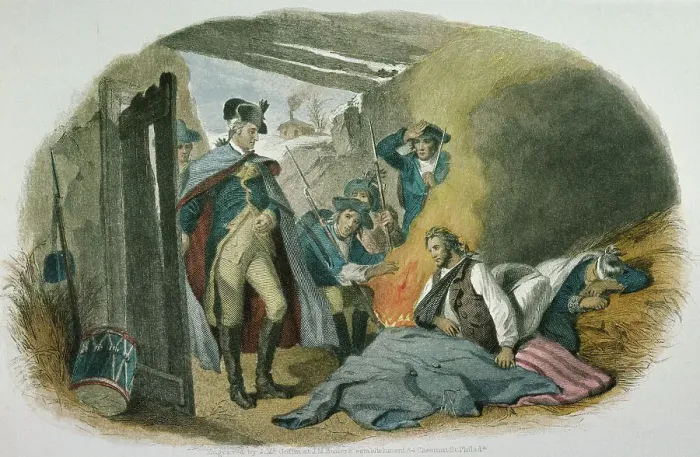 Framed Print : Colored Engraving of George Washington Visiting Wounded Soldiers, Valley Forge Framed Print : Colored Engraving of George Washington Visiting Wounded Soldiers, Valley Forge