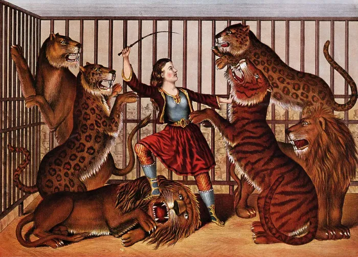 Framed Print : Colored Lithograph of the Lion Queen Framed Print : Colored Lithograph of the Lion Queen