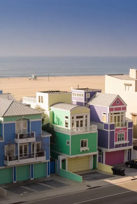 Framed Print : Colorful buildings in seaside town Framed Print : Colorful buildings in seaside town