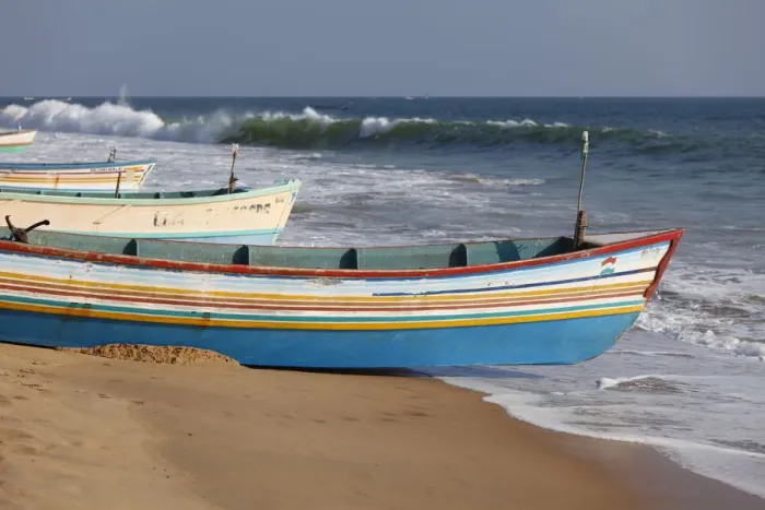 Framed Print : Colorful fishing boats on the beach, Somatheeram Beach, Malabarian Coast, Malabar, Kerala, India, Asia Framed Print : Colorful fishing boats on the beach, Somatheeram Beach, Malabarian Coast, Malabar, Kerala, India, Asia