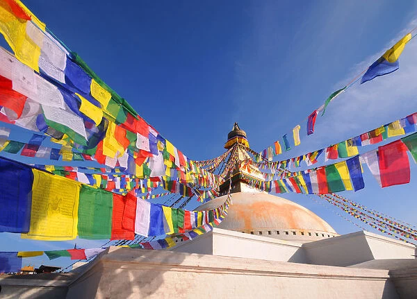 Colorful flags at boudhanath stupa kathmandu, Nepal