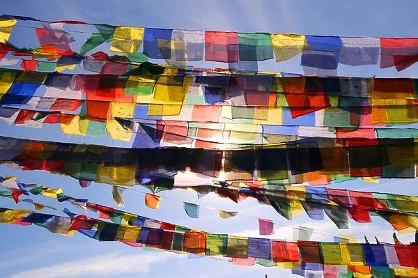 Colorful flags at boudhanath stupa kathmandu, Nepal