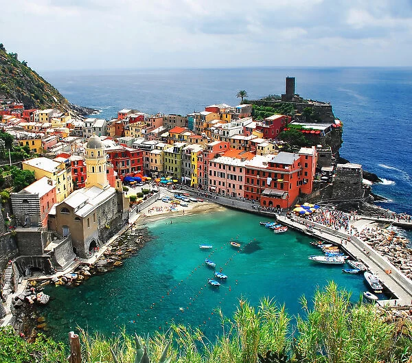Colorful houses and port at Vernazza