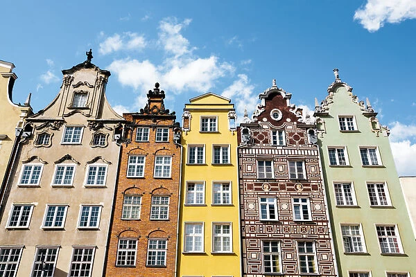 Colorful houses standing in a row in the old town of Gdansk, Poland