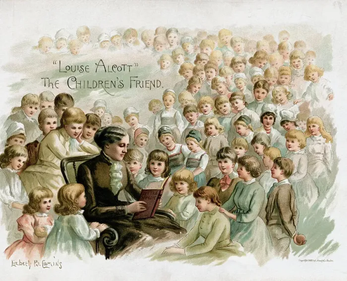 Framed Print : Colorful Illustration of Louisa Mae Alcott Reading to Children Framed Print : Colorful Illustration of Louisa Mae Alcott Reading to Children