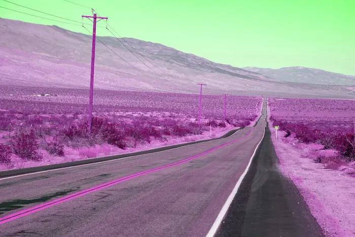 Framed Print : Colorful surreal road in the California desert