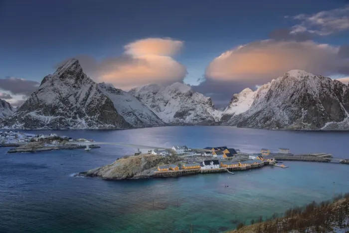 Framed Print : Colorful winter sunrise in the fishing village of Reine, Lofoten archipelago, Norway Framed Print : Colorful winter sunrise in the fishing village of Reine, Lofoten archipelago, Norway