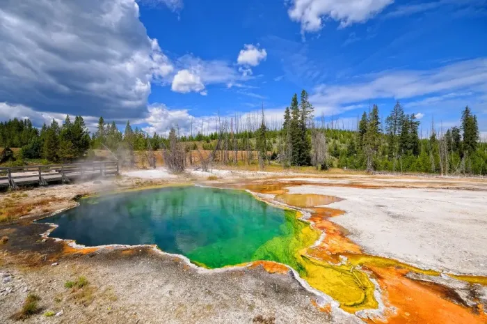 Framed Print : Colors. Geyser in Yellowstone. Nature and landscape
