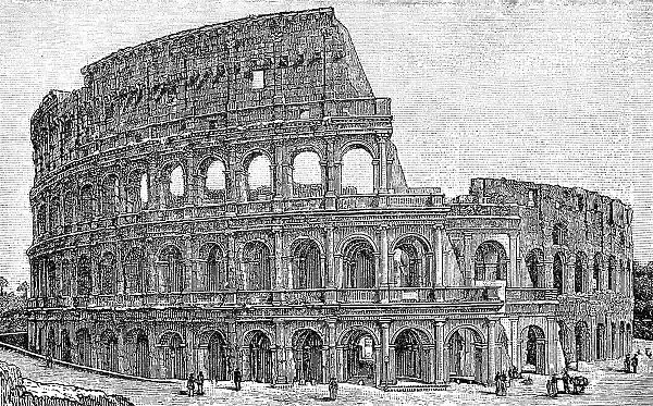 The Colosseum (Flavian Amphitheatre) or Colosseum, also known as the, is an oval amphitheatre in the centre of the city of Rome, Italy, Historic, digitally restored reproduction of a 19th century original
