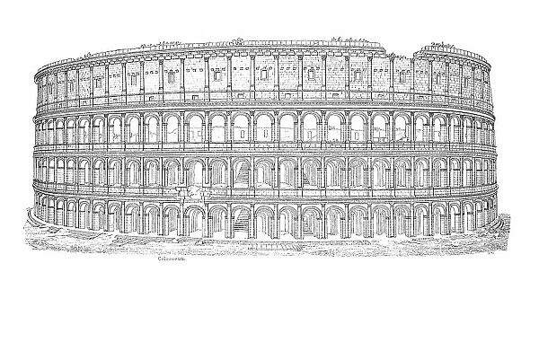 Colosseum (Flavian Amphitheatre) or Colosseum, a. k. a. the, an oval amphitheatre in the centre of the city of Rome, Italy, Historic, digital reproduction of a 19th century original, original date unknown