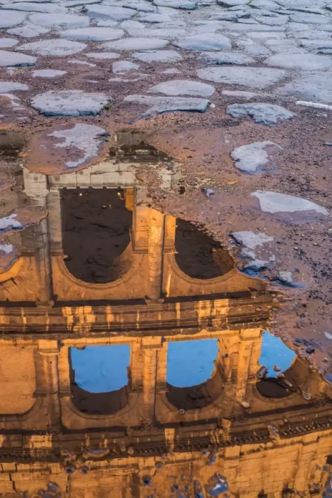 Framed Print : The Colosseum reflected in a puddle at sunrise in Rome, Italy Framed Print : The Colosseum reflected in a puddle at sunrise in Rome, Italy