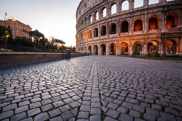 The Colosseum at sunrise in Rome, Italy