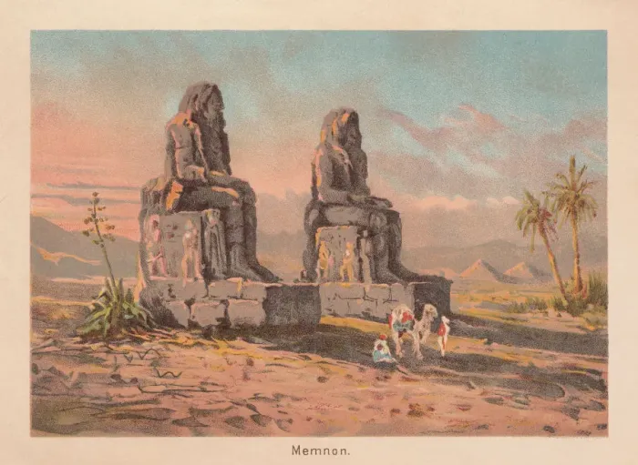 Framed Print : The Colossi of Memnon, near Theben, Egypt, lithograph, published 1887 Framed Print : The Colossi of Memnon, near Theben, Egypt, lithograph, published 1887