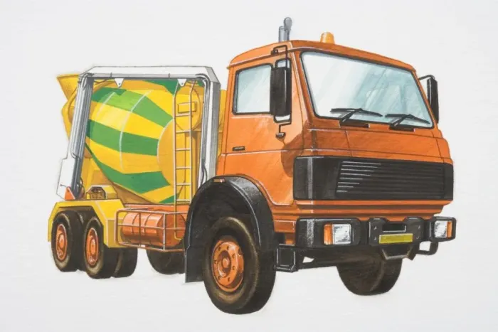 Framed Print : Colourful cement mixer, side view Framed Print : Colourful cement mixer, side view